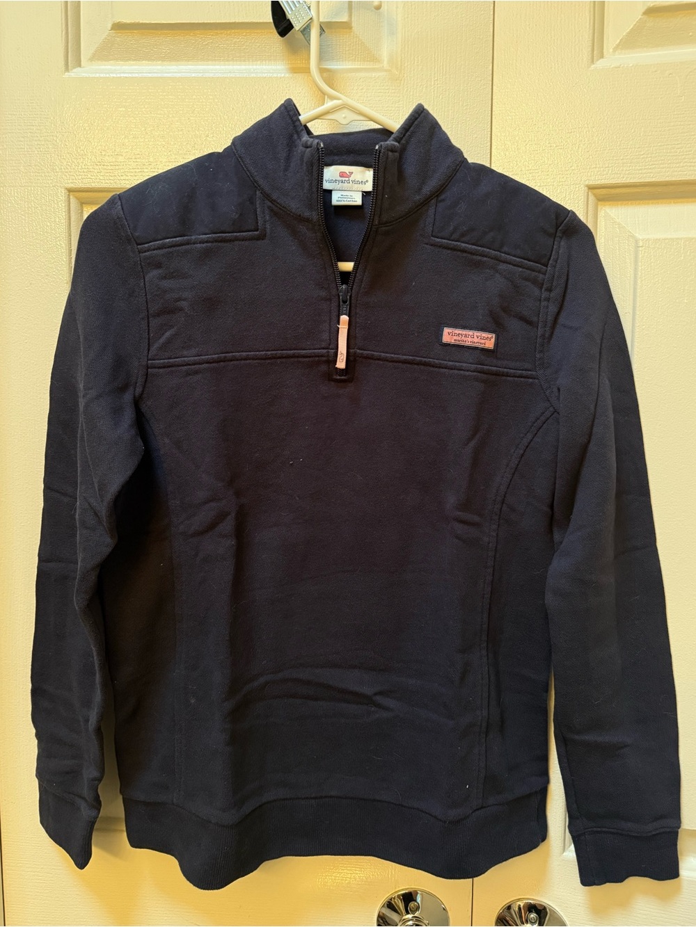 Vineyard Vines Navy Quarter-Zip Pullover with Leather Pull